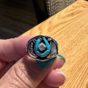 Shay silver diamond and turquoise ring size 8